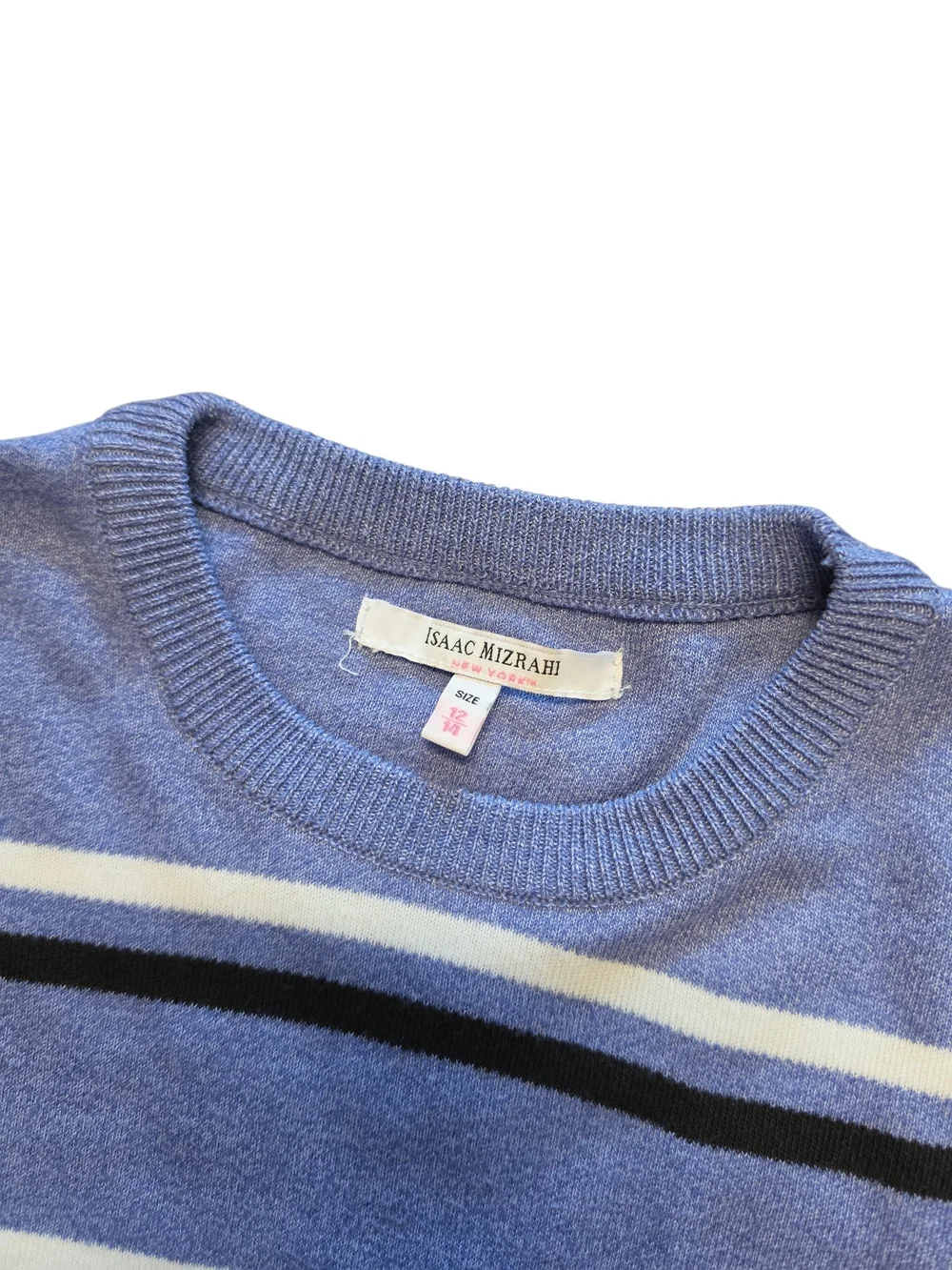 Isaac Mizrahi Blue Striped Knit Crewneck